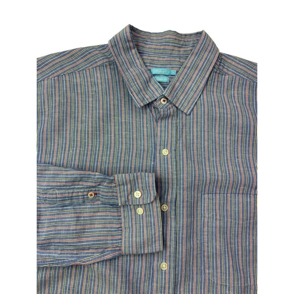 J. McLaughlin Shirt Mens XL XLARGE Blue‎ Striped Linen Cotton Blend Button Down - Picture 12 of 16